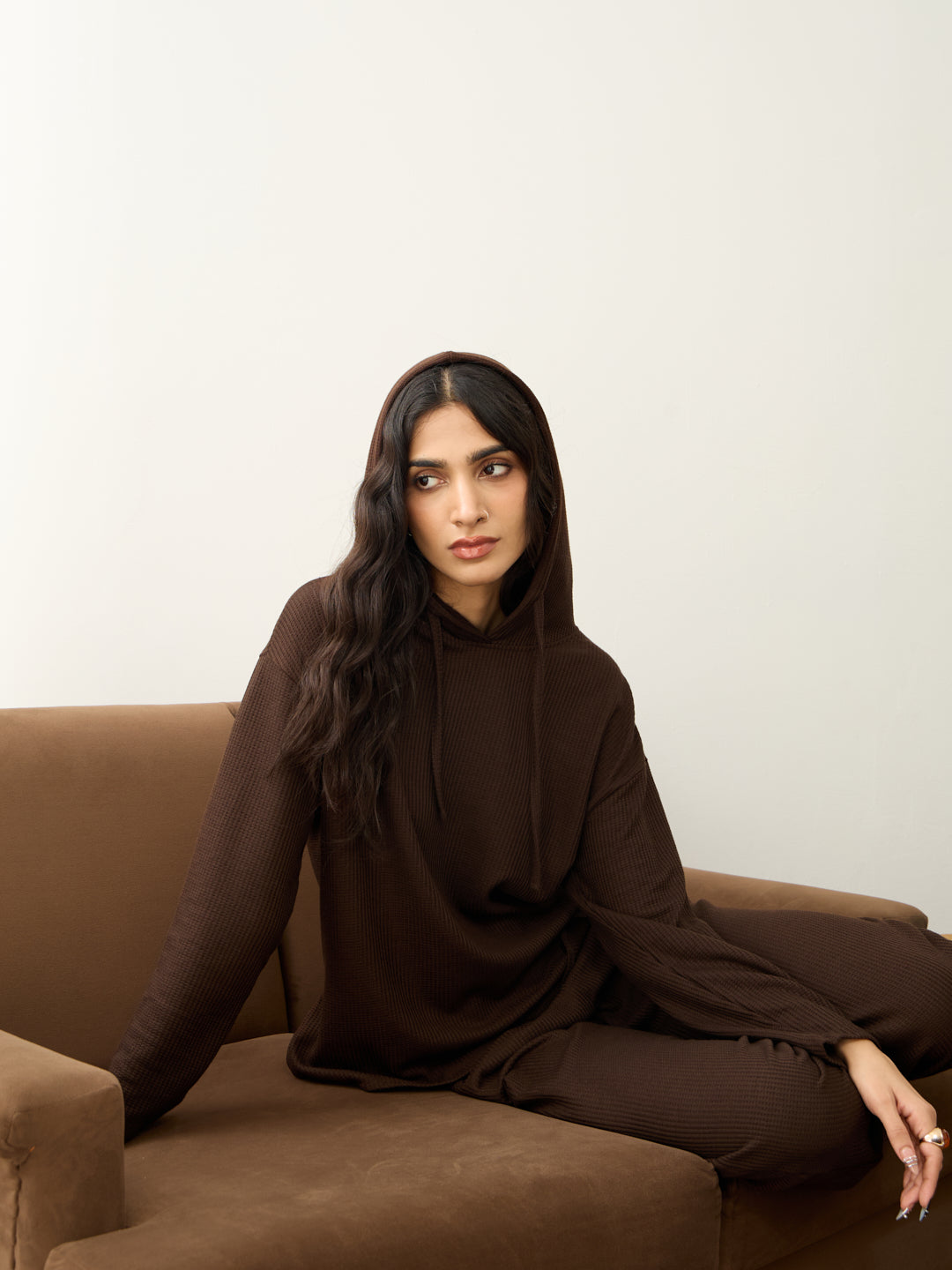 Brown Waffle Hooded Co-Ord Set