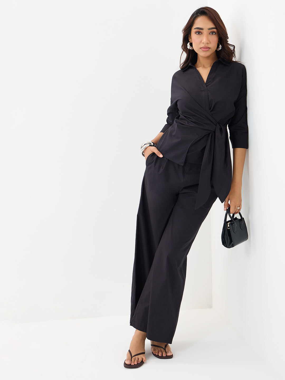 PaperLite Poplin Black Wrap Co-ord Set