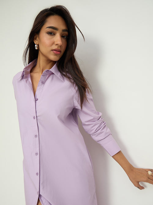 CrispCotton Lilac Asymmetrical Shirt Midi Dress