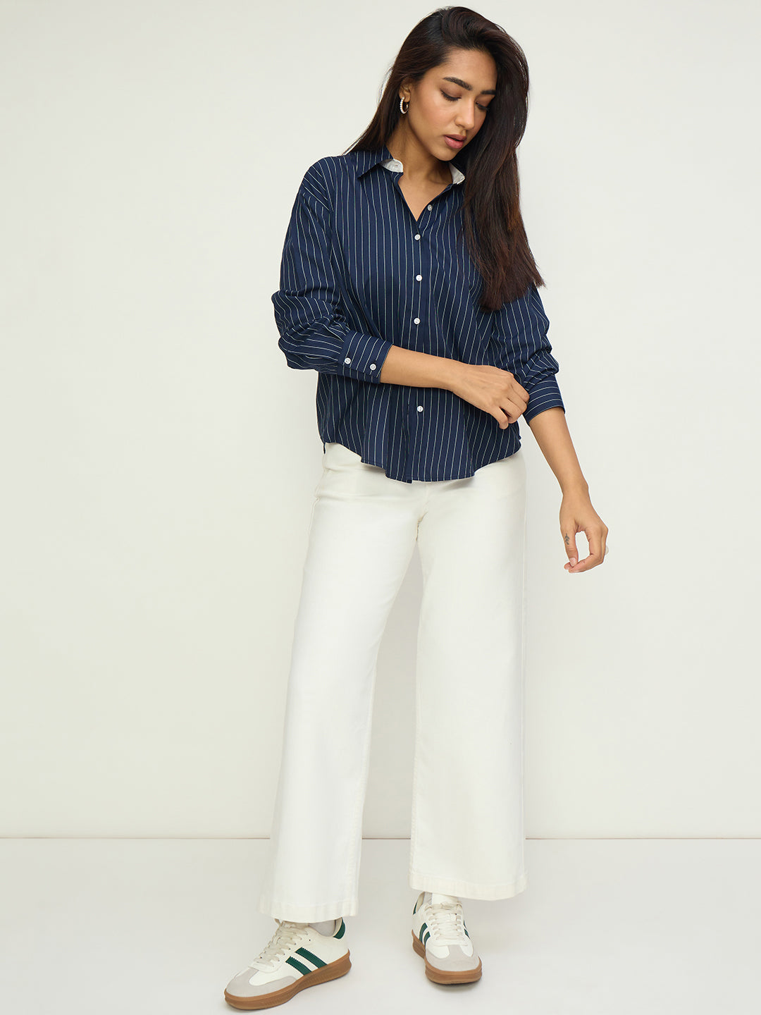 Navy Stripe Colorblock Oversized Shirt