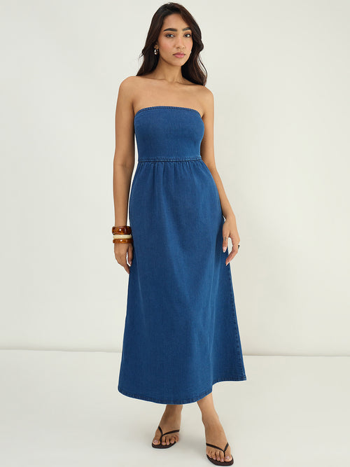 DenimStretch Navy Tube Maxi Dress