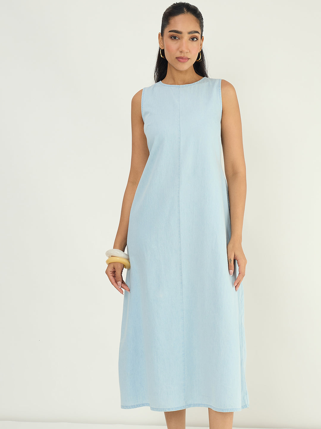 DenimLite Light Blue A-line Maxi Dress