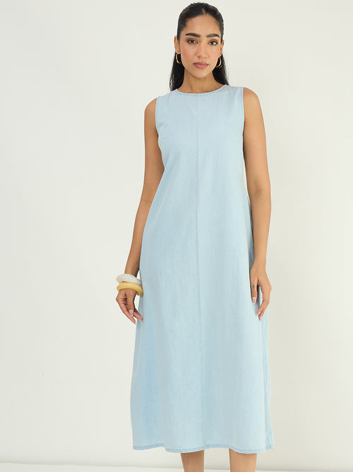 DenimLite Light Blue A-line Maxi Dress