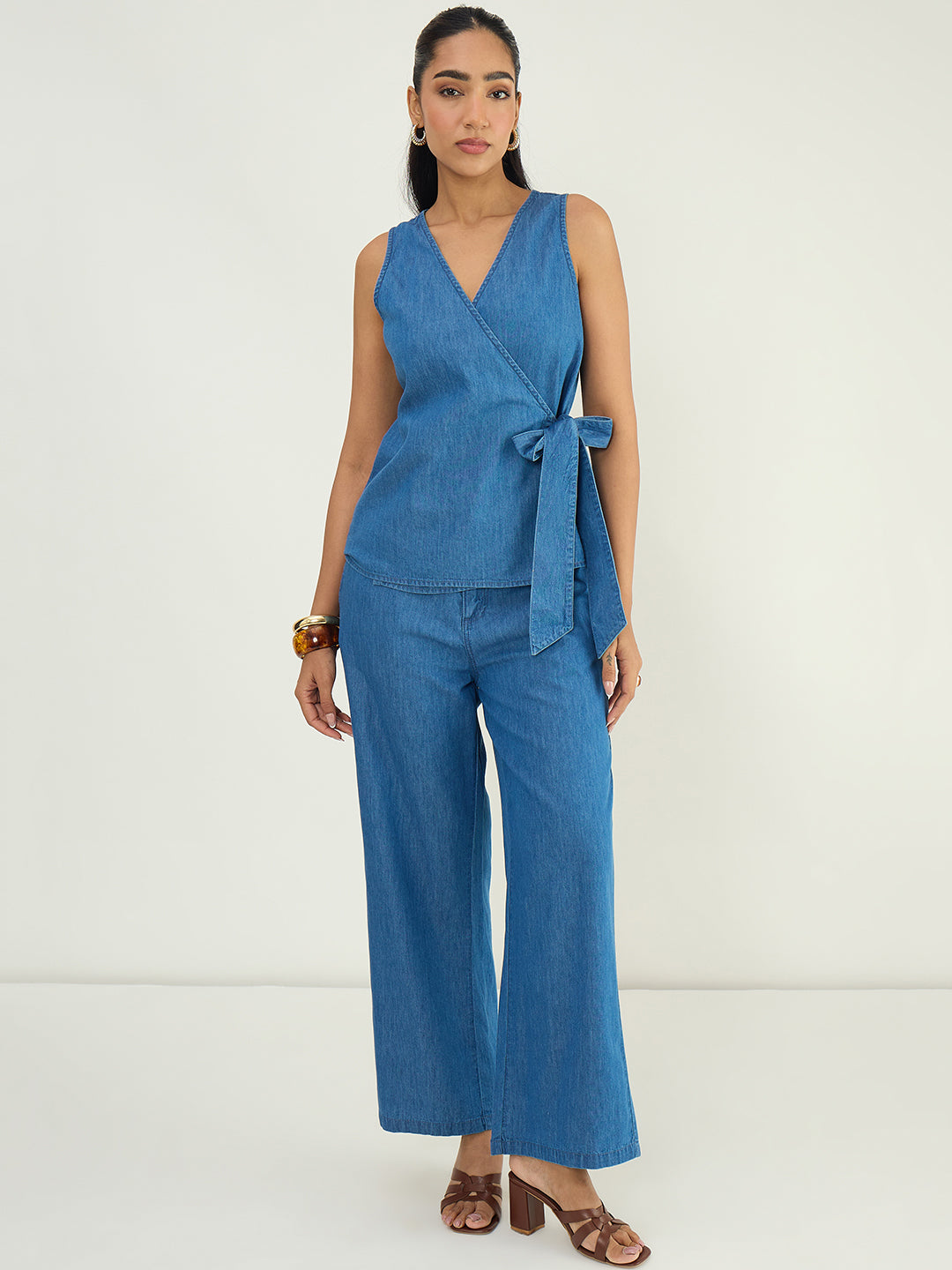 DenimLite Mid Blue Wrap Top Co-ord