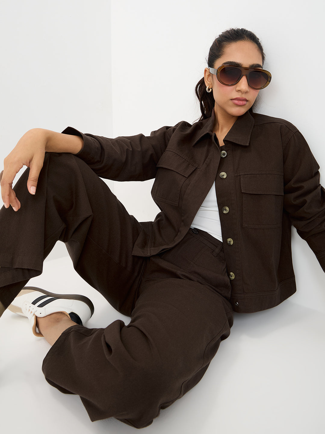 Coffee Brown Twill Straight Fit Pants