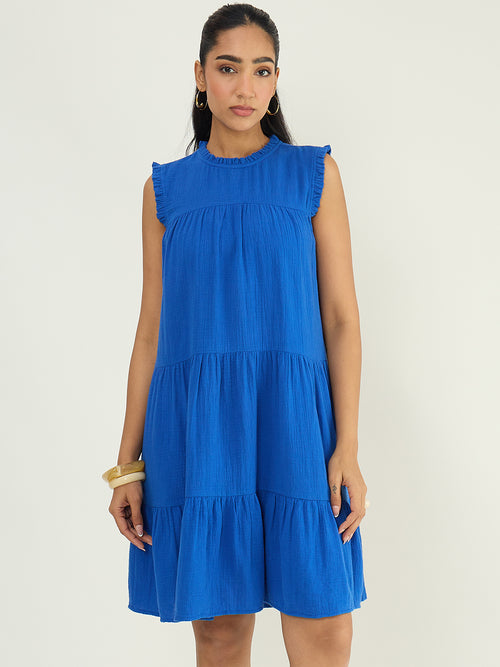 CloudComfort Gauze Blue Mini Dress