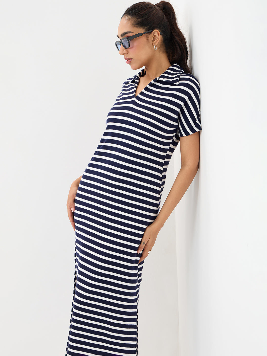 Navy Cotton Stripe Maxi Dress