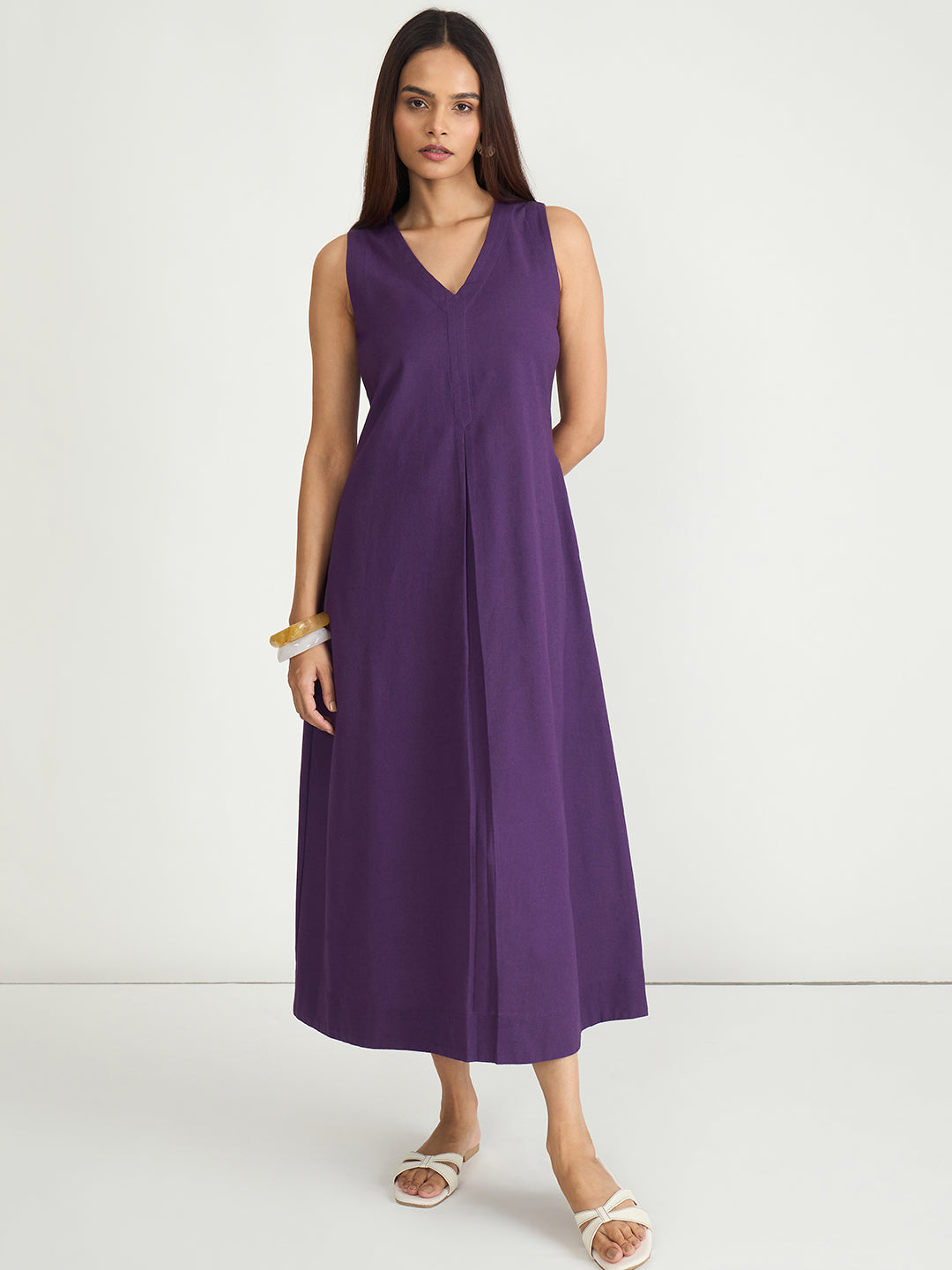 LinenLite Deep Plum A-line Maxi Dress