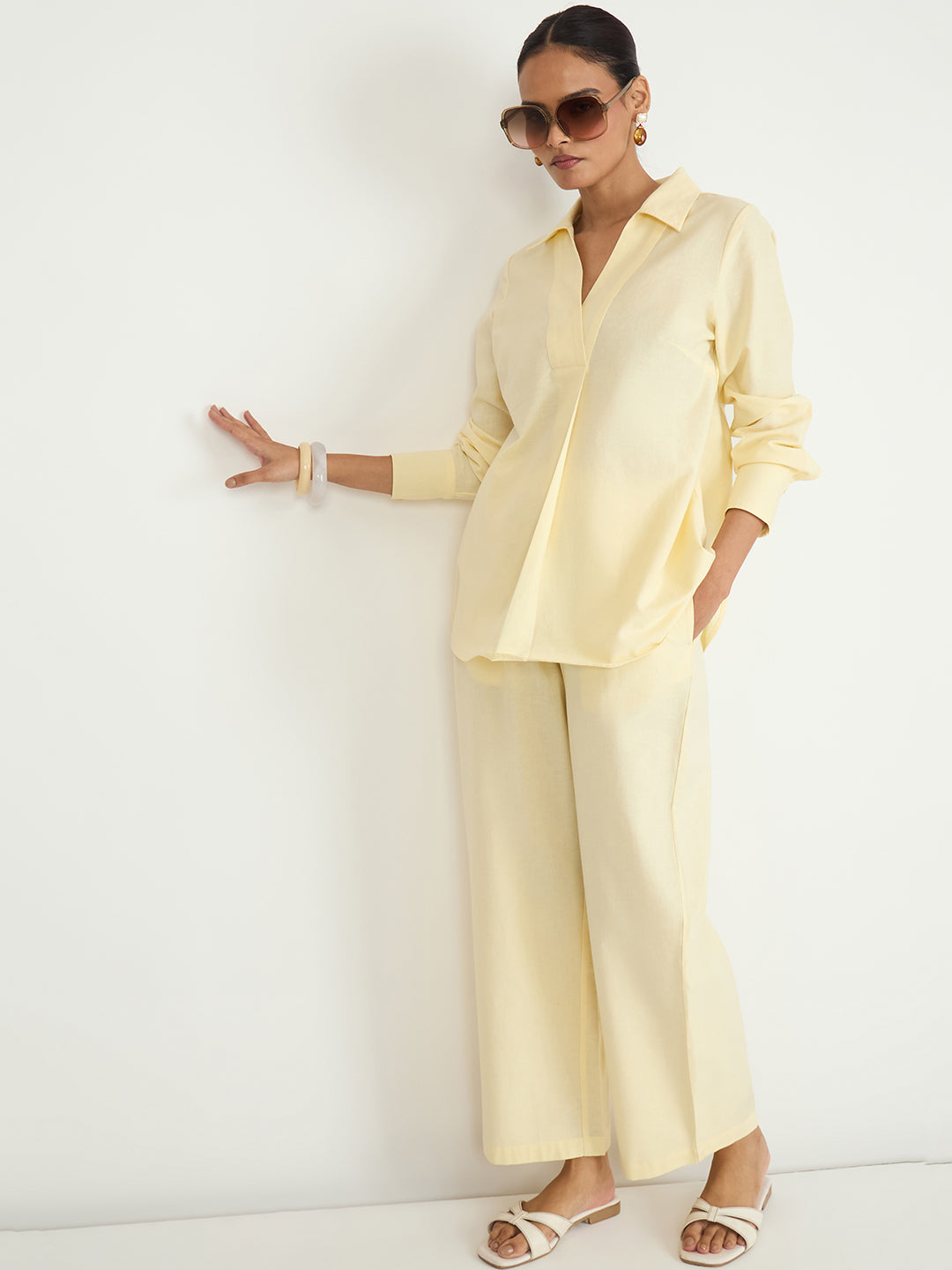 Butter Yellow Cotton Linen Straight Pants