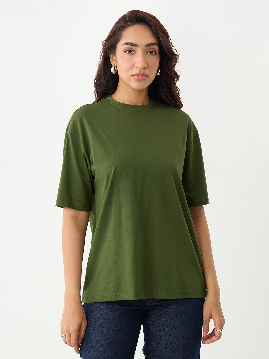 Olive Oversize Cotton Knit T-Shirt