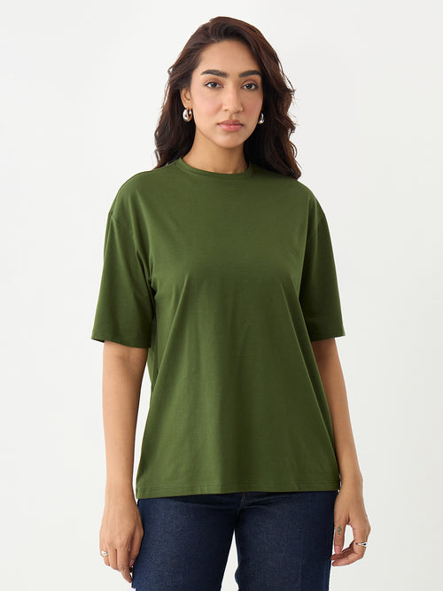 Olive Oversize Cotton Knit T-Shirt