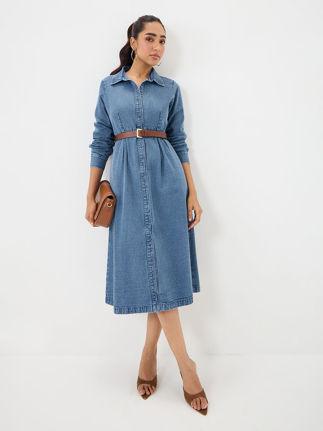 DenimClassic Blue Button Down Midi Dress