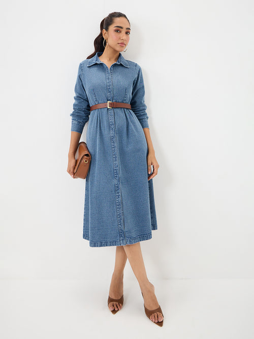 DenimClassic Blue Button Down Midi Dress