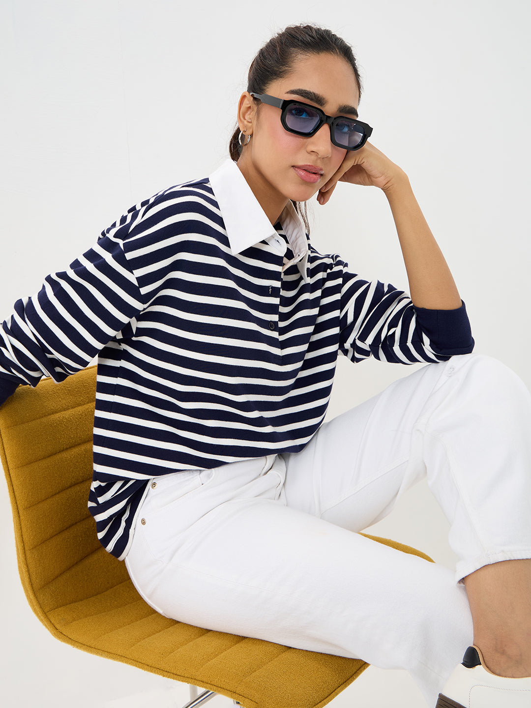 Navy Stripe Collared T-Shirt