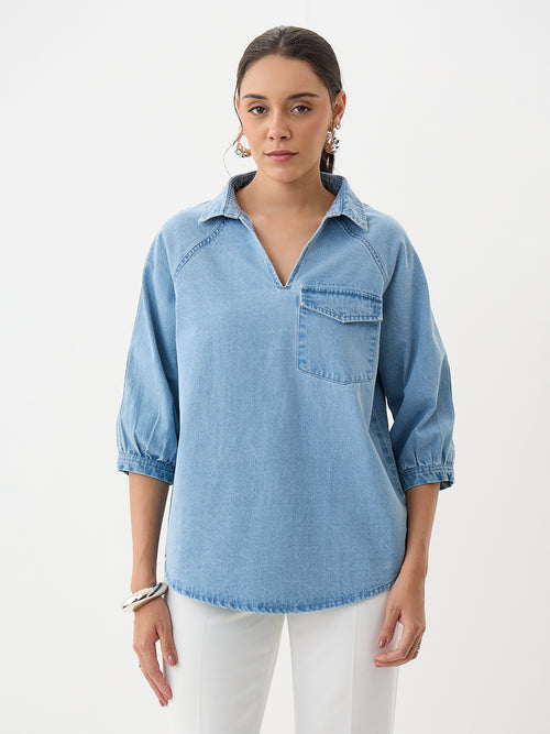 DenimClassic Ice Blue Raglan Sleeve Top