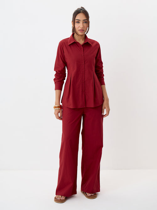Red Poplin Tunic And Pants Co-Ord