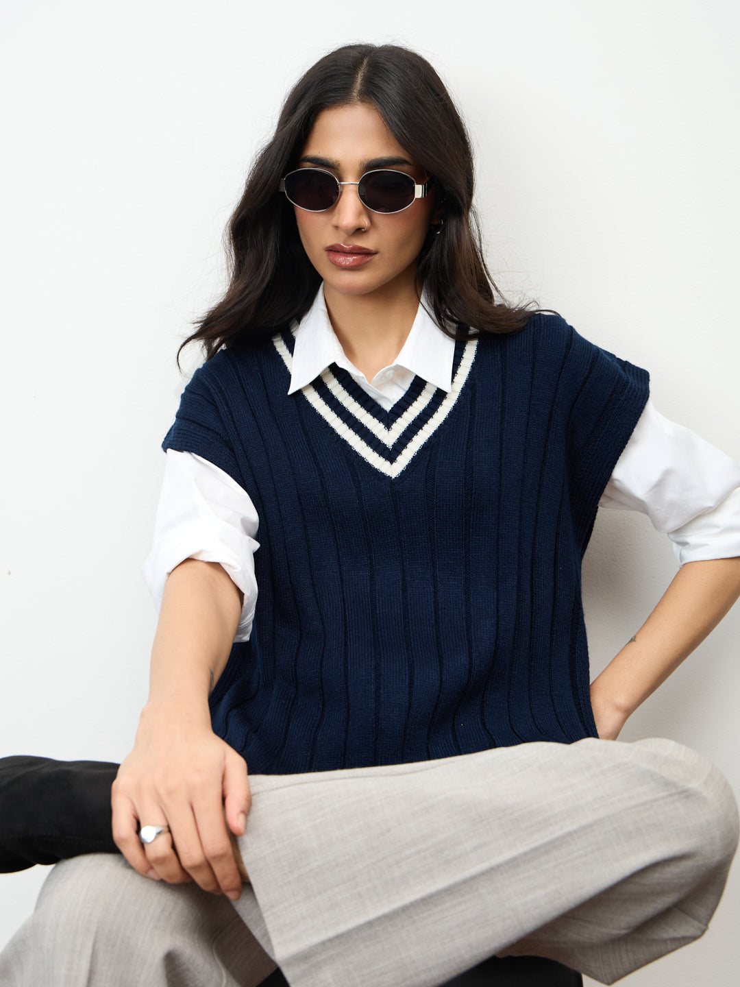Navy Colorblock Sweater Vest