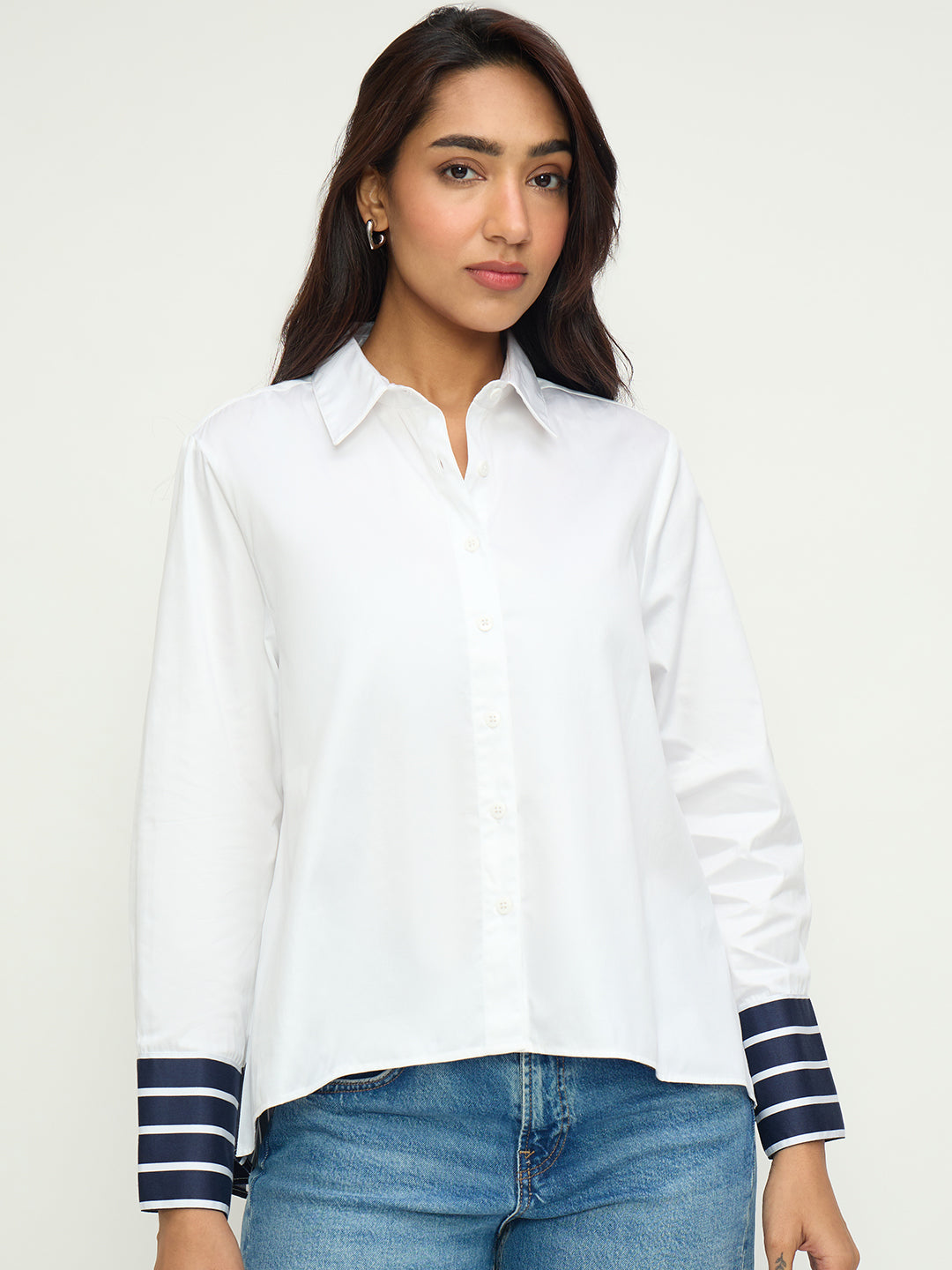 White Cotton With Stripes Detail Shirt