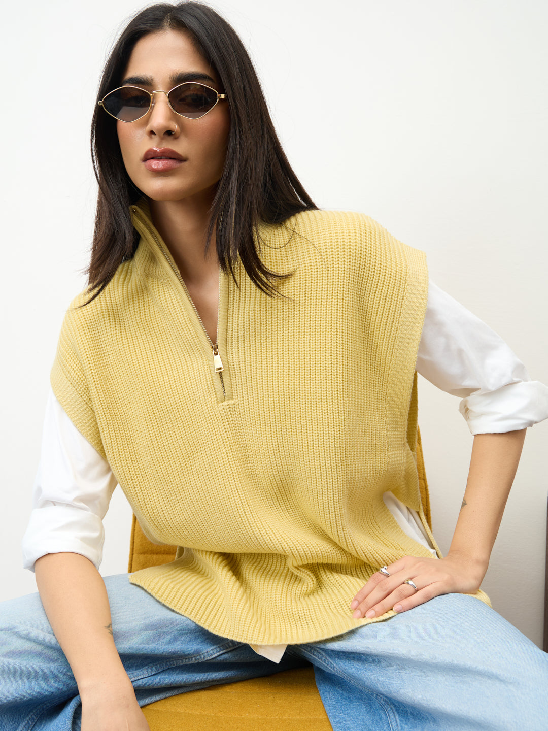Butter Yellow Zipper Sweater Vest