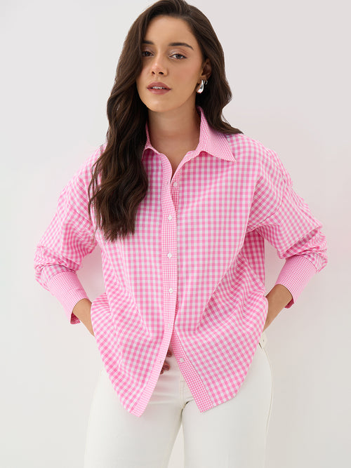 Pink Gingham Oversized Shirt