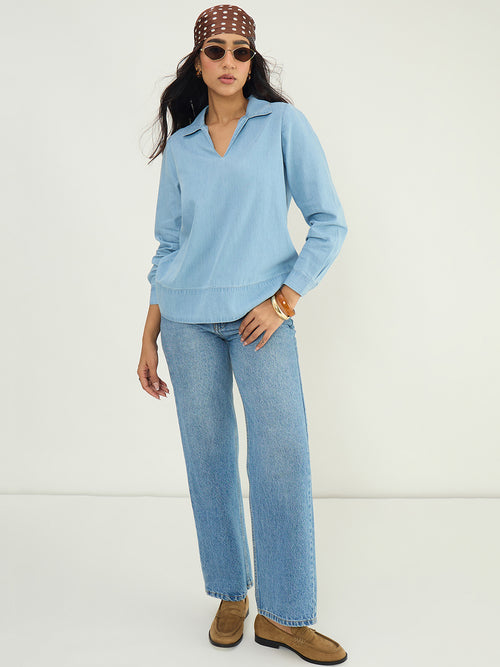 DenimLite Light Blue Relaxed Fit Top