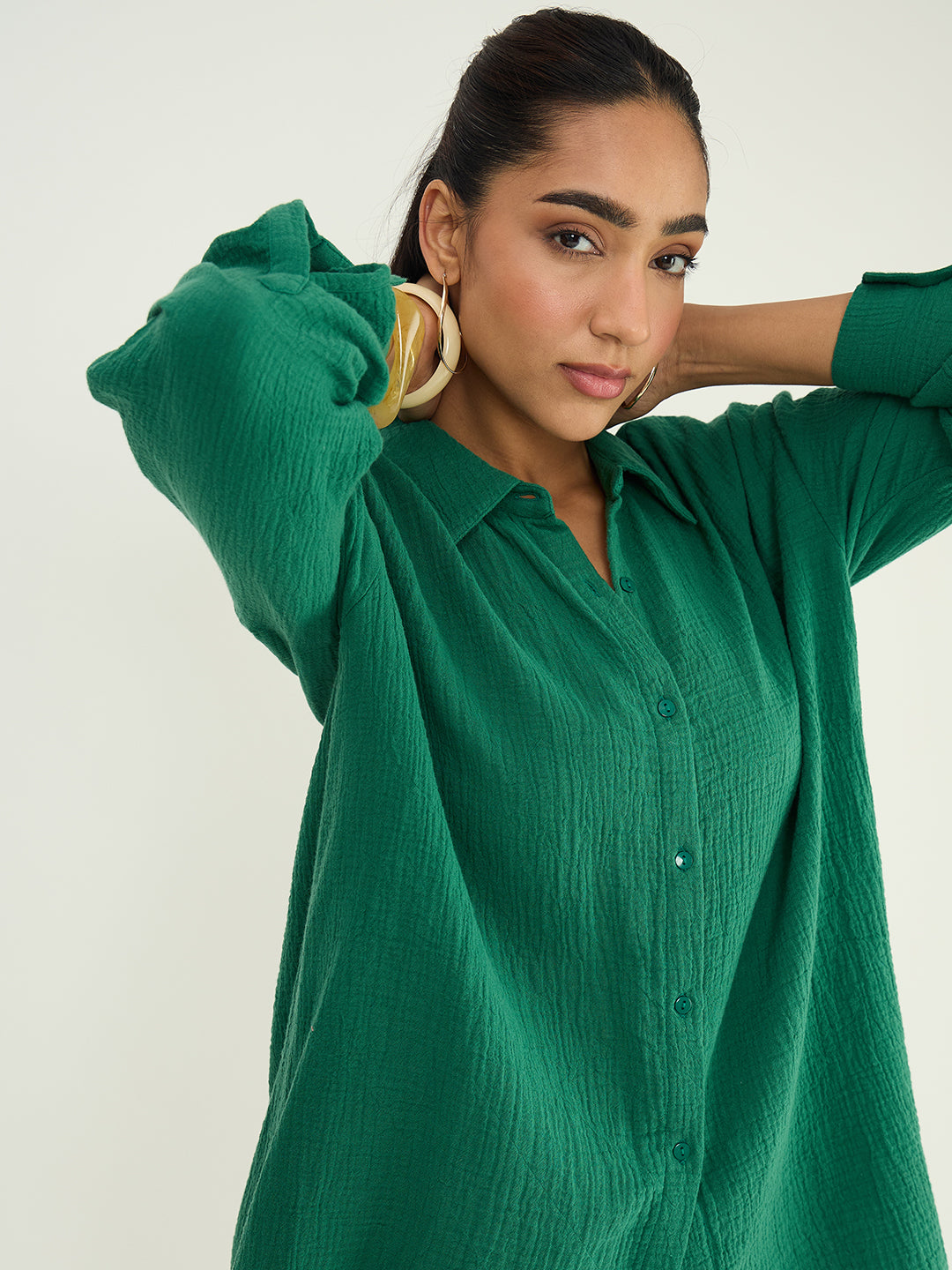 CloudComfort Gauze Green Oversized Shirt