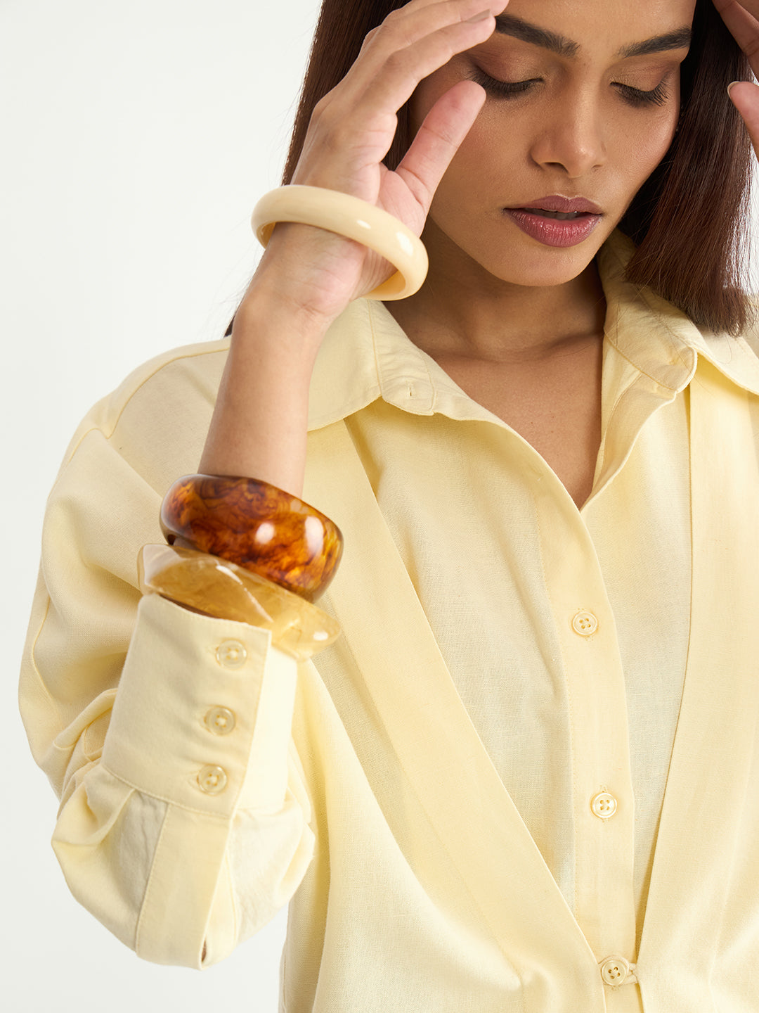 Butter Yellow Cotton Linen Button Down Midi Dress