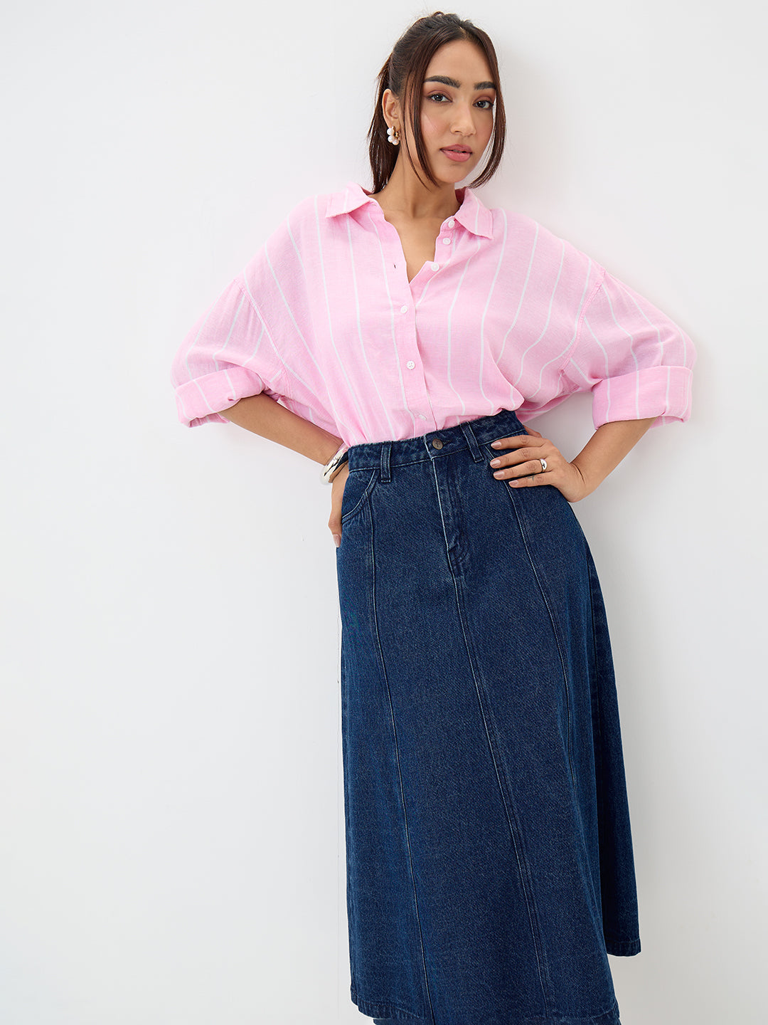 DenimClassic Navy A-Line Midi Skirt