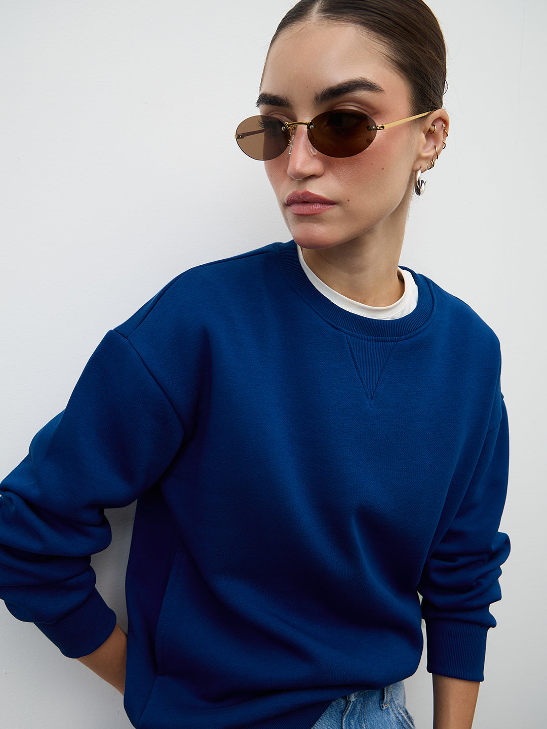 Royal Blue Crew Neck Fleece Sweatshirt