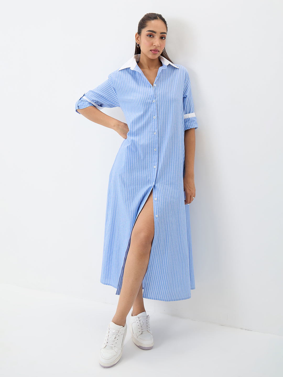 Blue Stripe Colorblock Maxi Dress