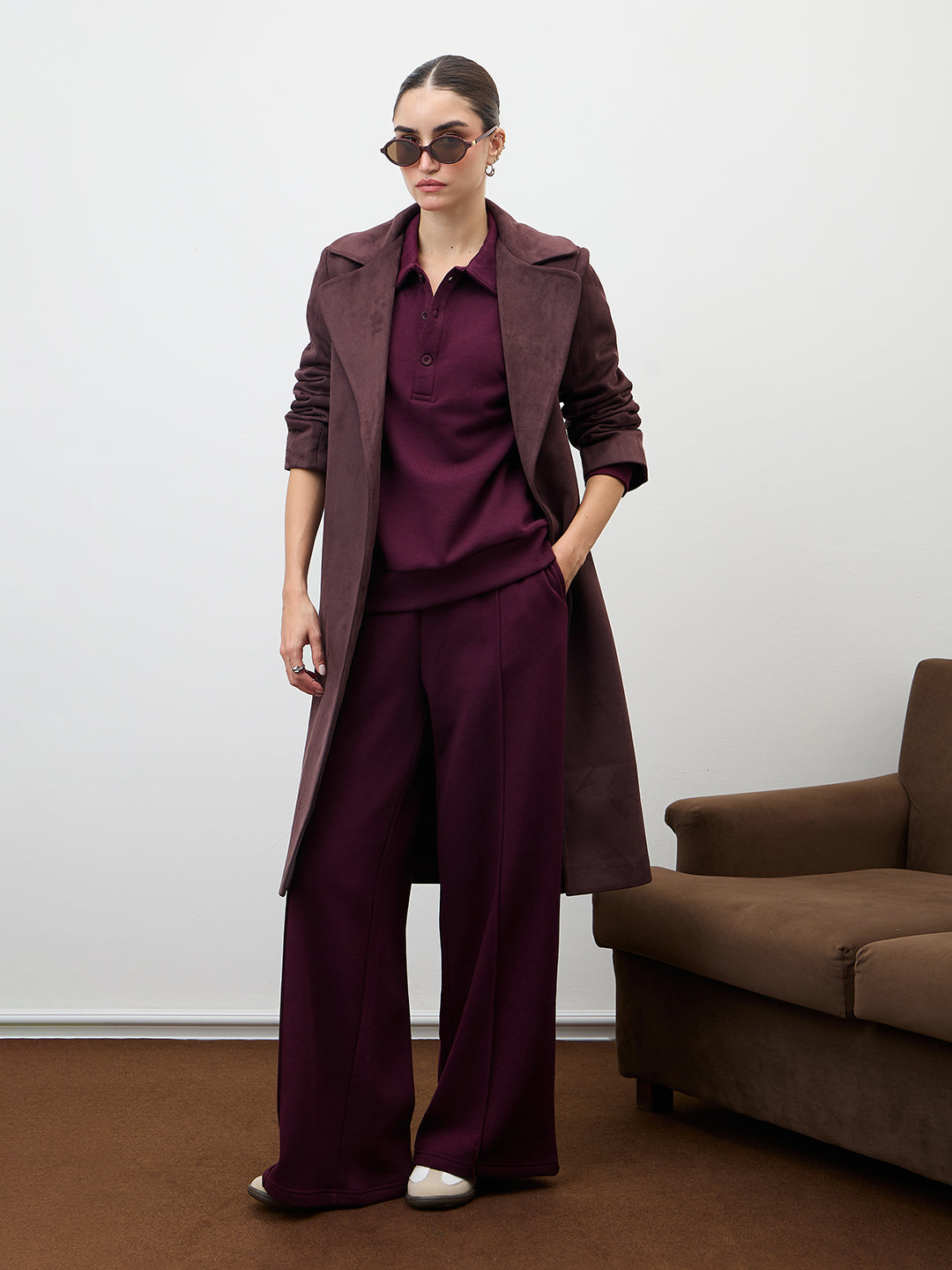 Wine Button Down Fleece Sweatshirt