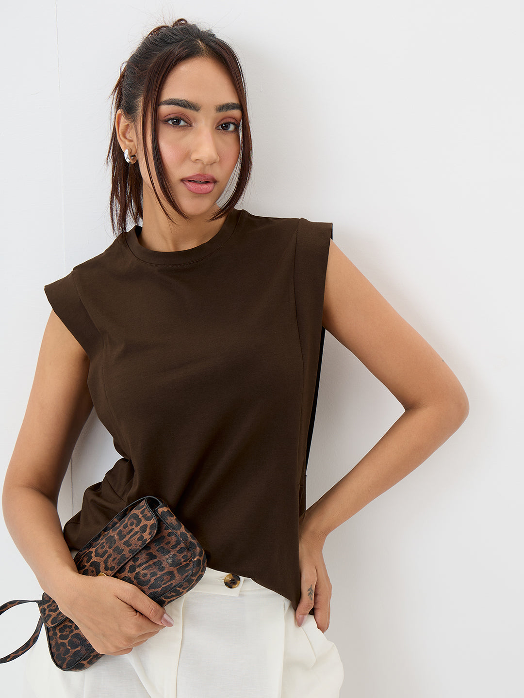 TrueStretch Brown Sleeveless T-shirt