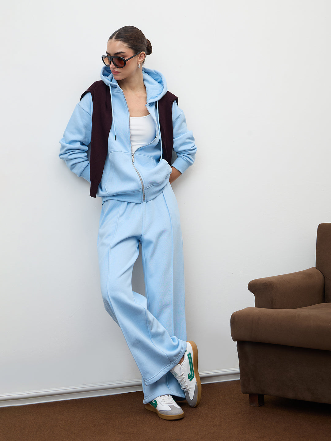 Icy Blue Wide Leg Fleece Trackpants