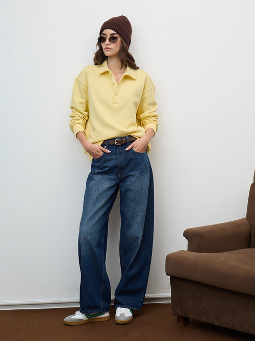 Butter Yellow Button Down Fleece Sweatshirt