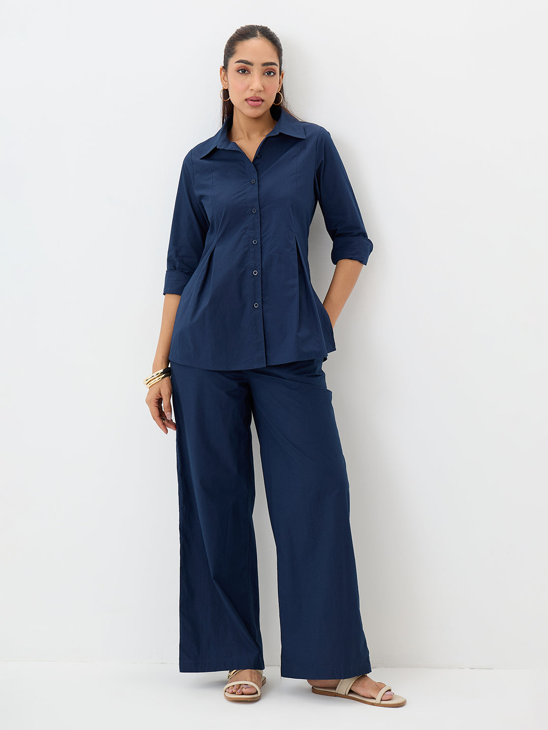 Navy Poplin Tunic And Pants Co-Ord