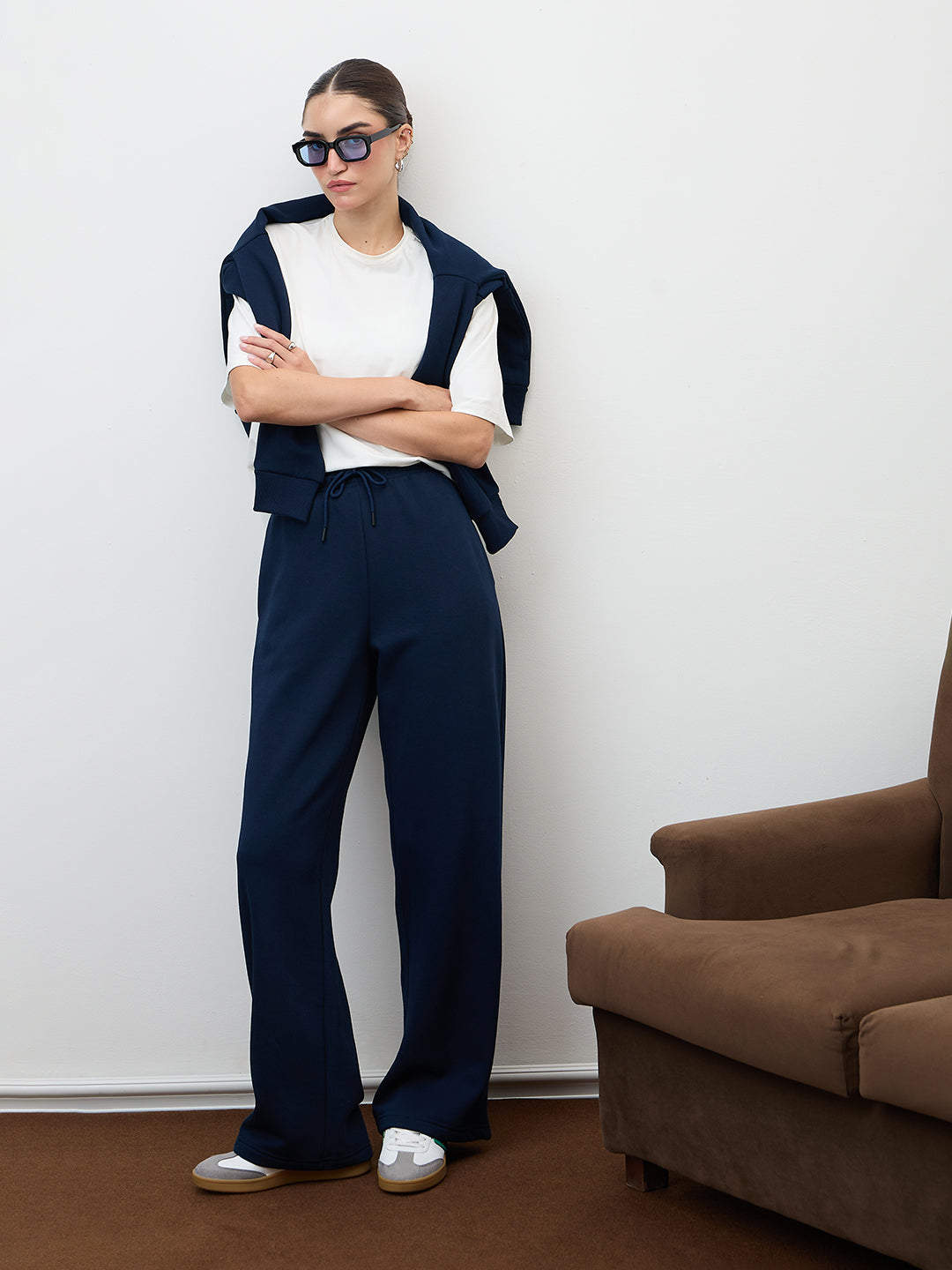 Navy Straight Leg Fleece Trackpants