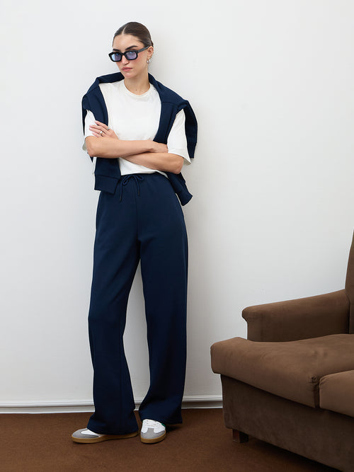 Navy Straight Leg Fleece Trackpants