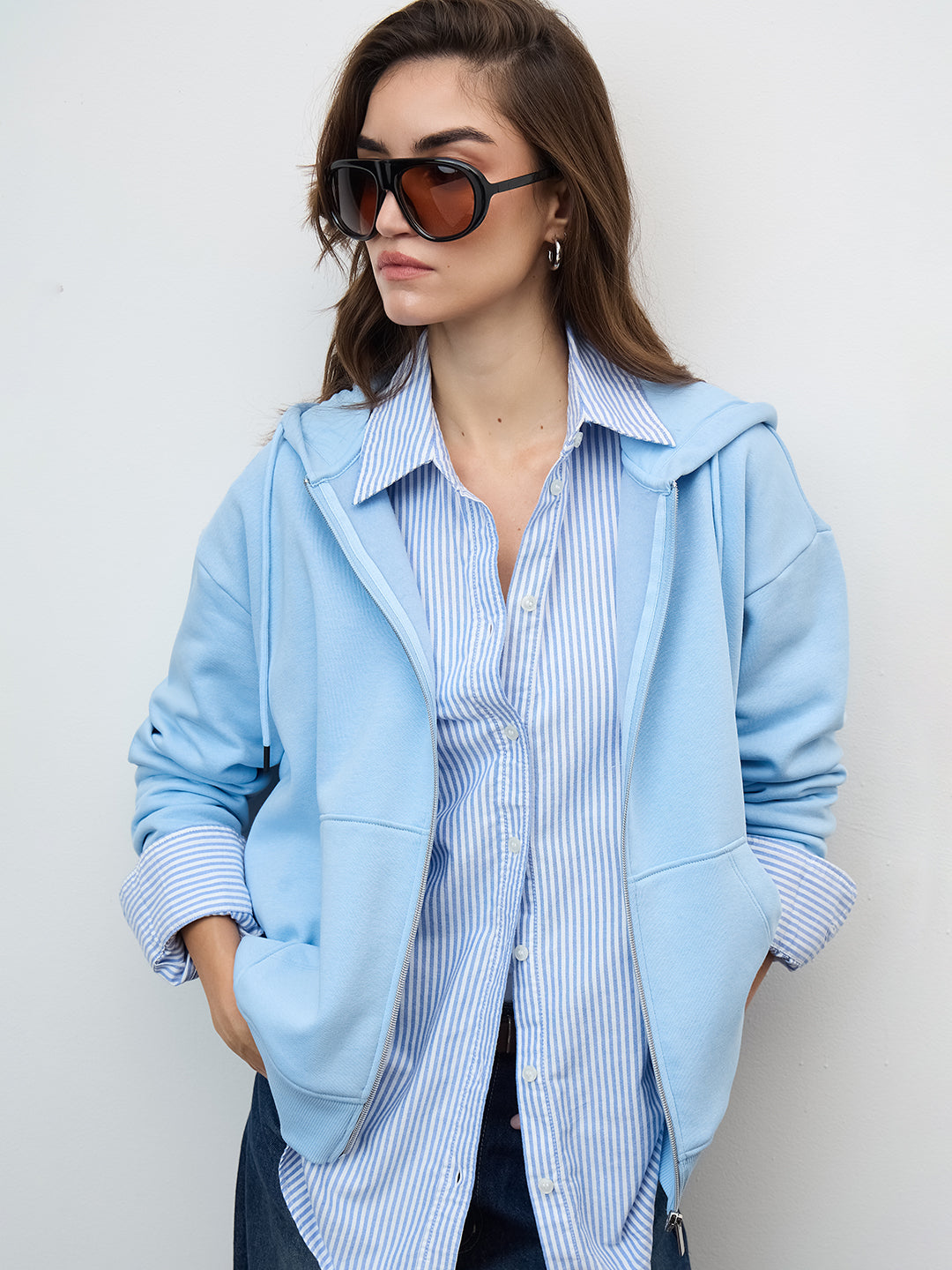 Icy Blue Zip-Up Fleece Hoodie