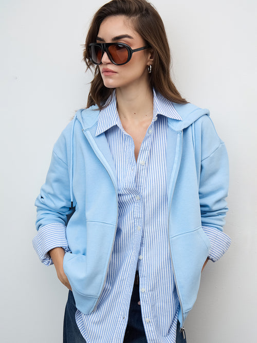 Icy Blue Zip-Up Fleece Hoodie