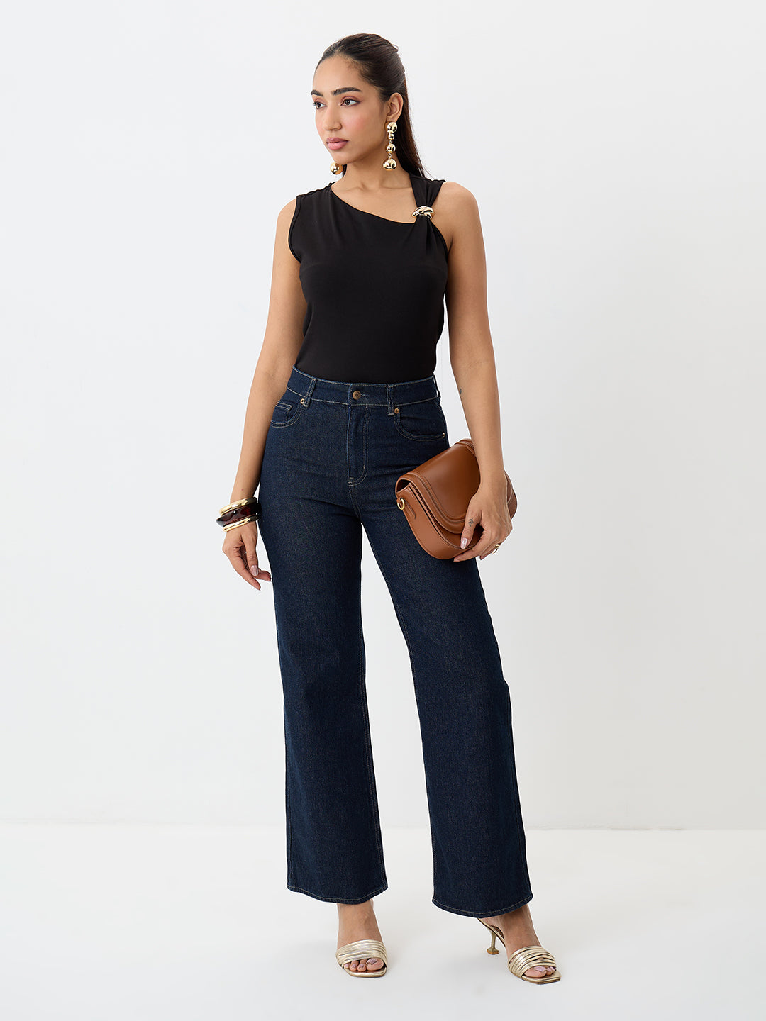 TrueStretch Black Asymmetric Neck Top