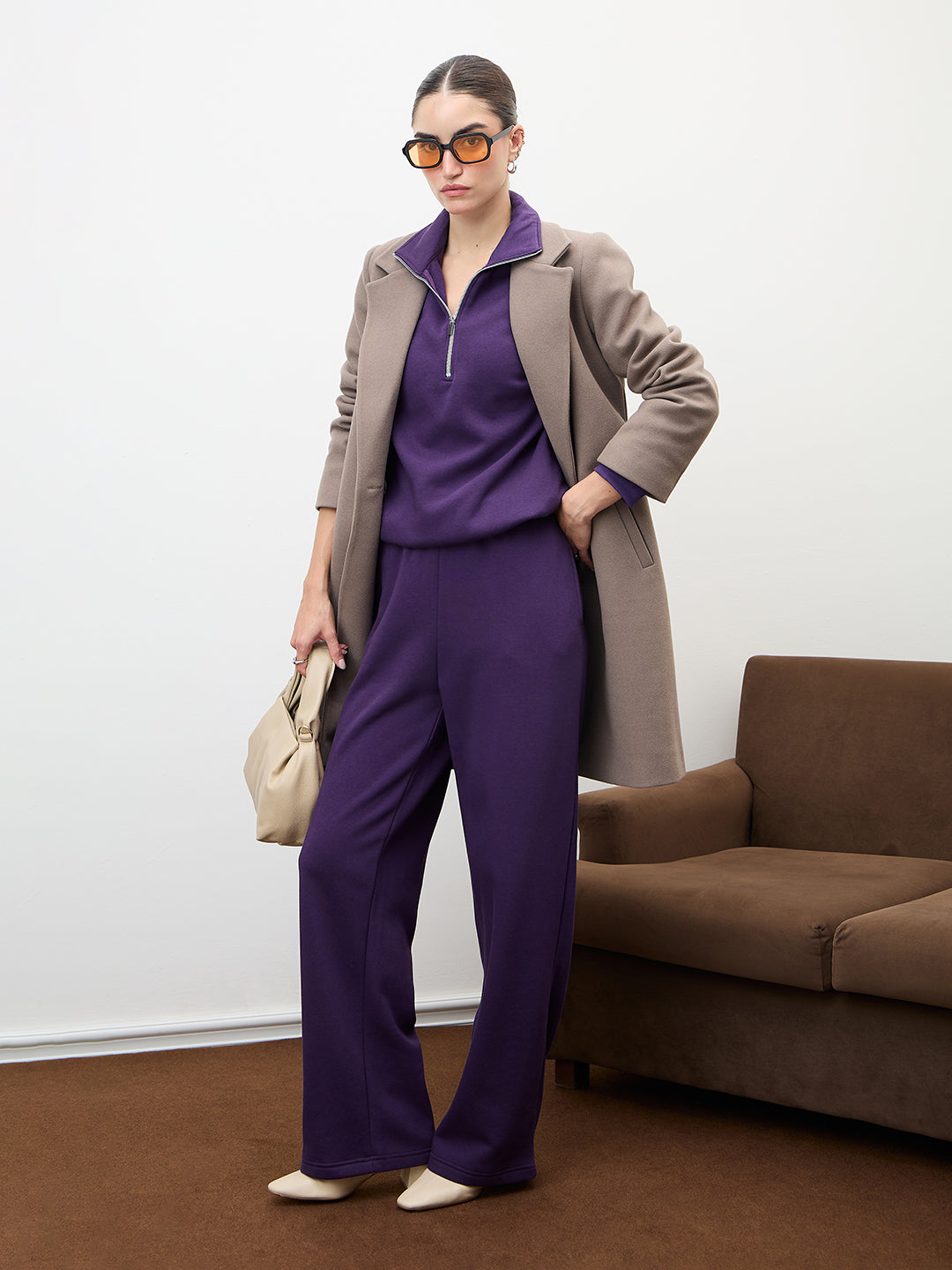 Purple Straight Leg Fleece Trackpants
