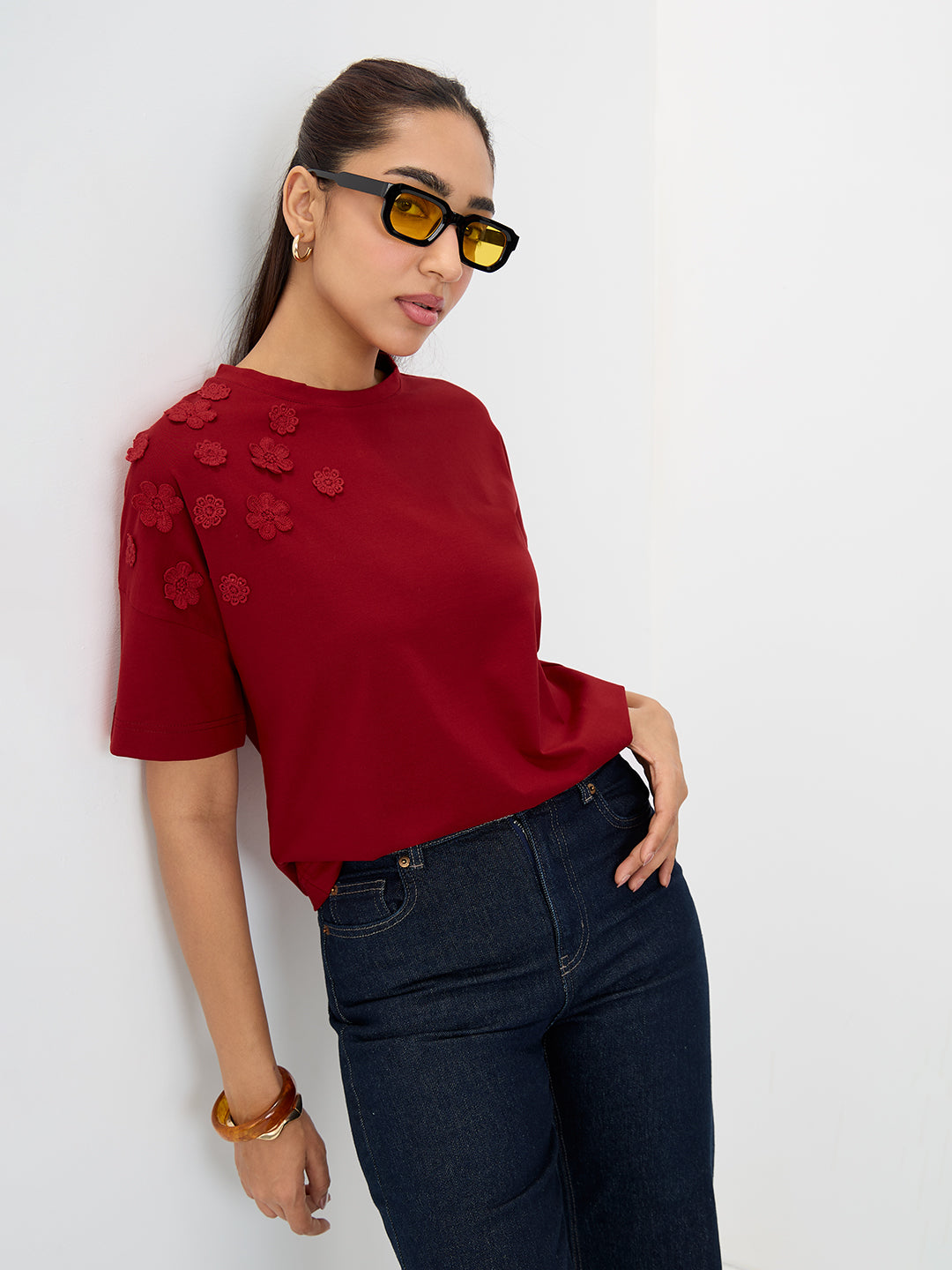 TrueStretch Red Flower Patch T-shirt