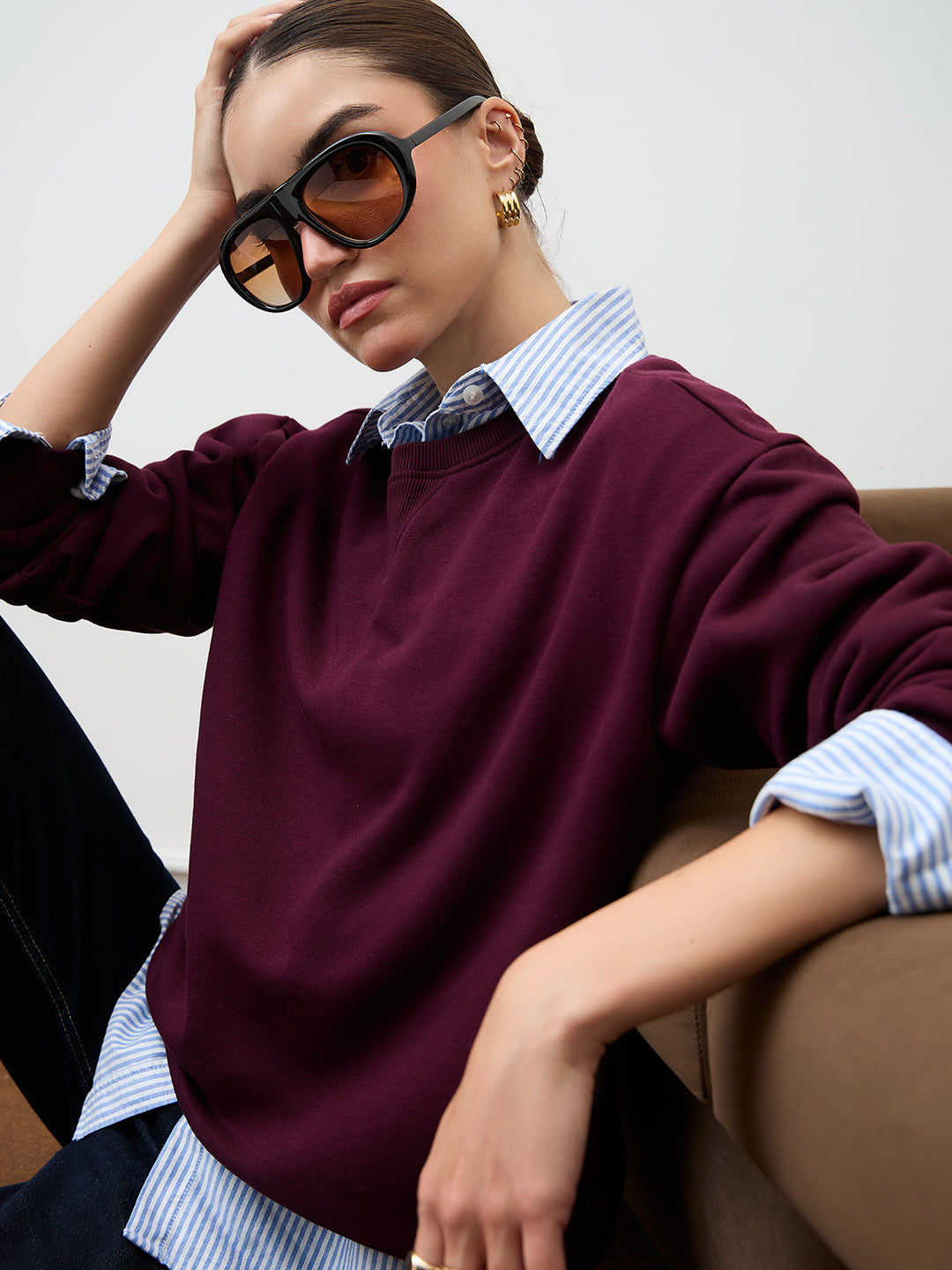 Wine Crew Neck Fleece Sweatshirt