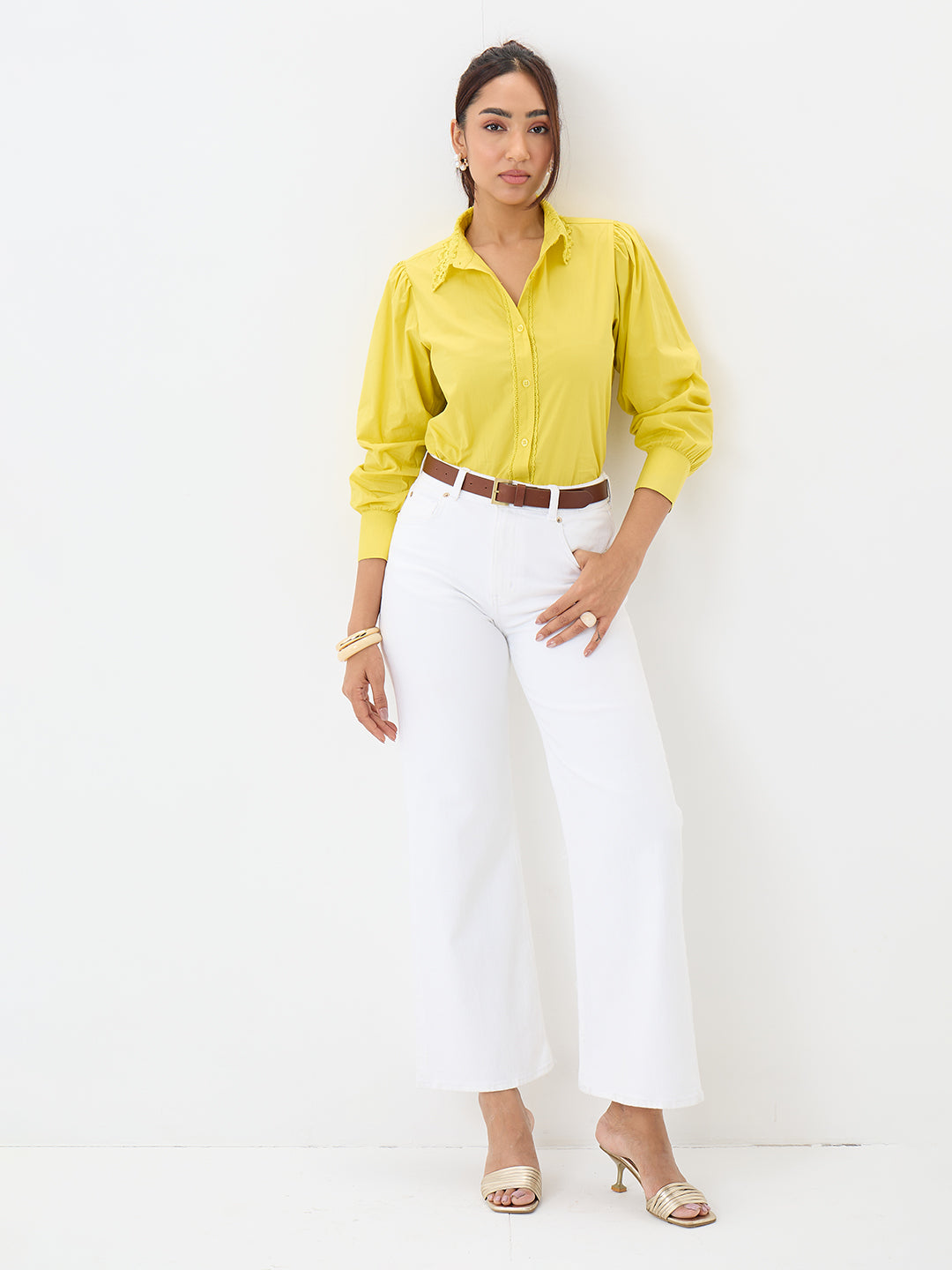 PaperLite Poplin Citrine Lace Detail Shirt
