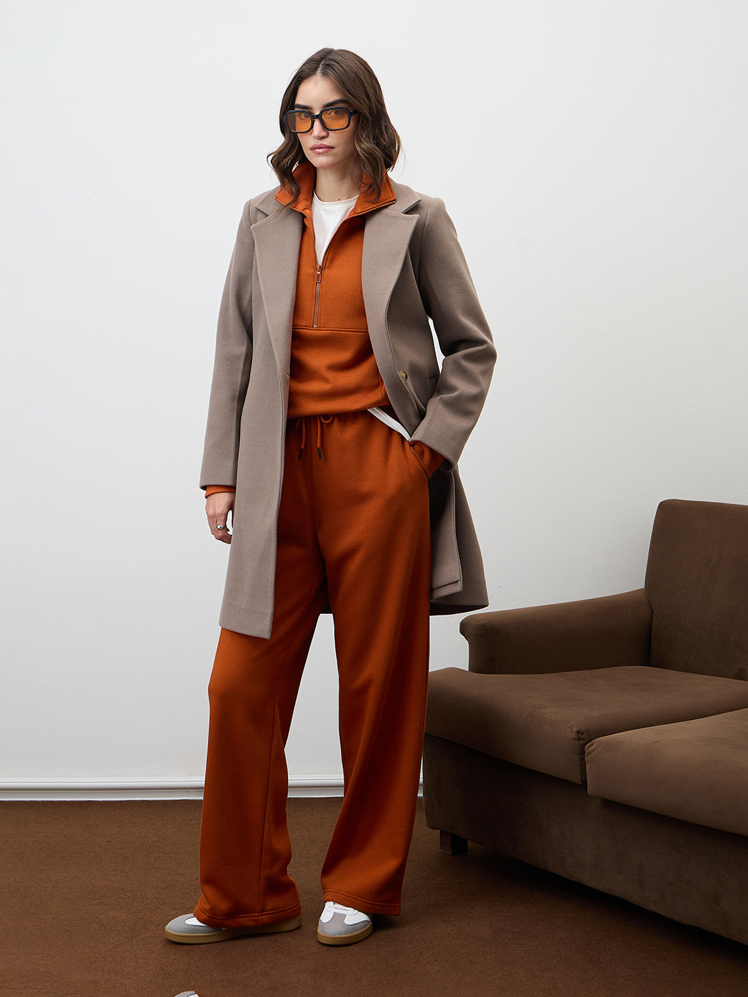 Rust Straight Leg Fleece Trackpants