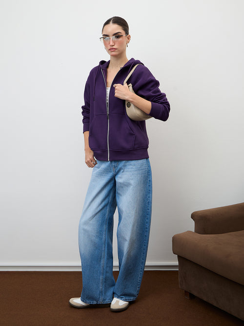 Purple Zip-Up Fleece Hoodie
