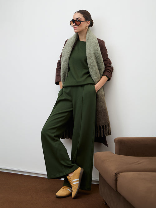 Olive Wide Leg Fleece Trackpants