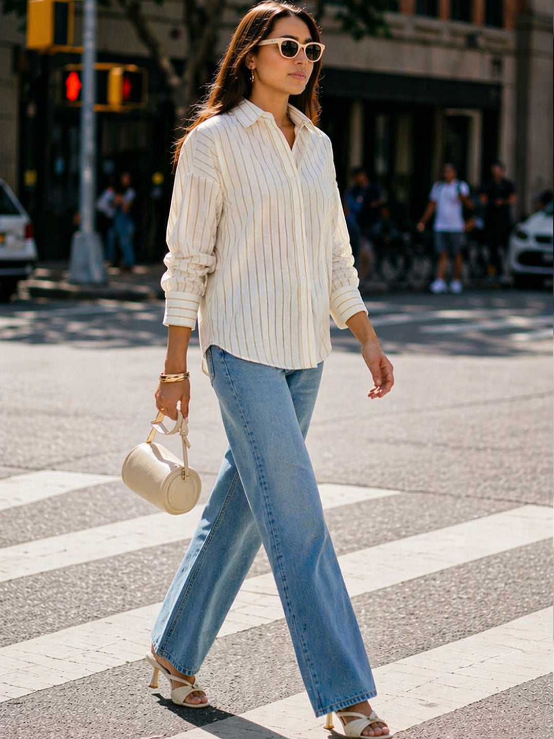 Off-White Stripe Cotton Linen Shirt