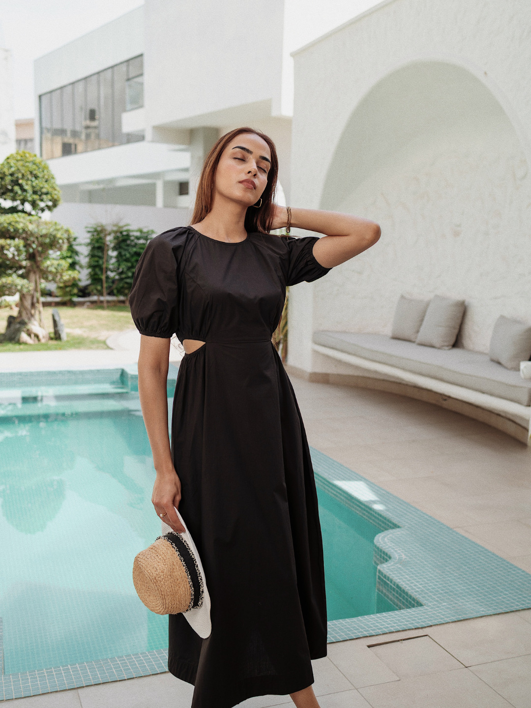 Black Poplin Cut Out Maxi Dress