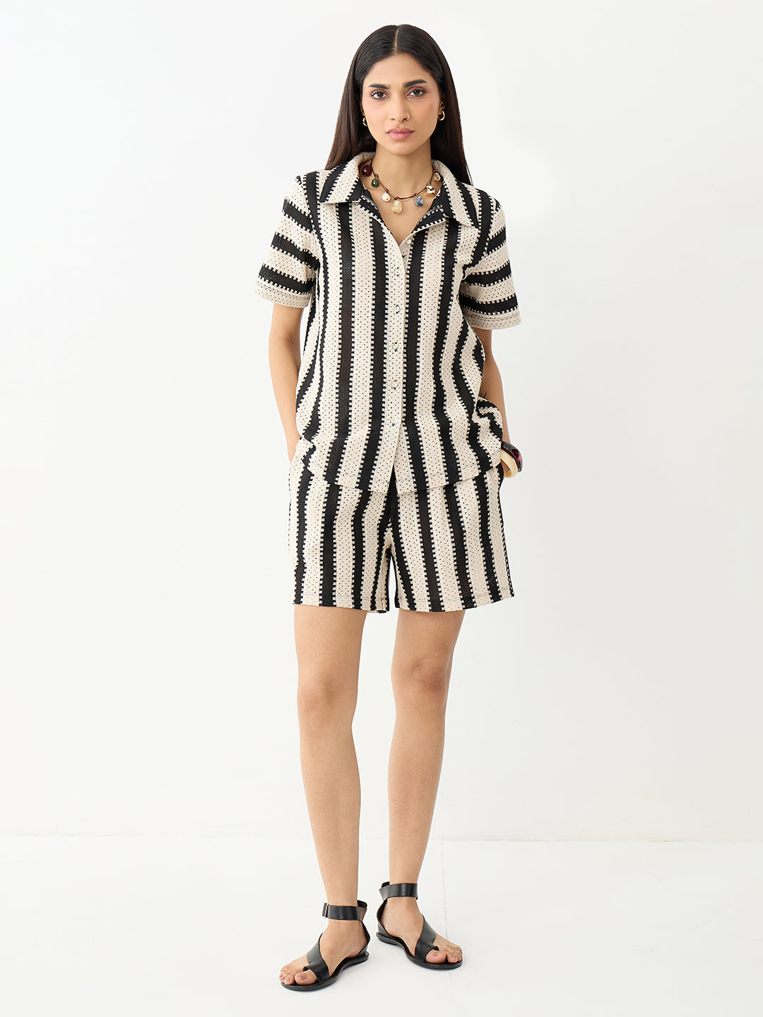 Black Stripe Crochet Co-Ord Set